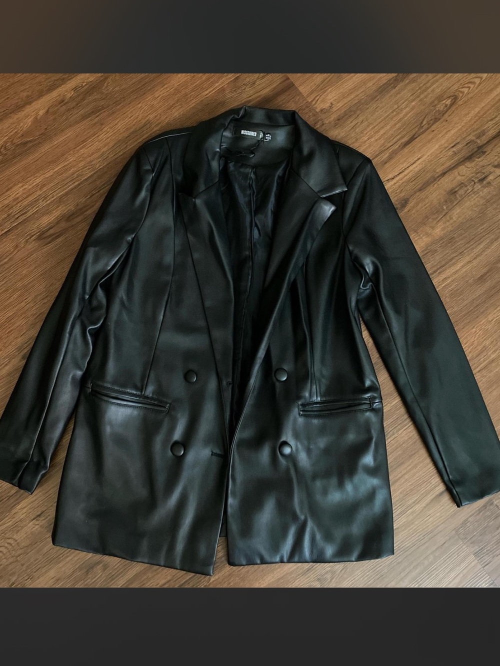Missguided Double Breasted Black Faux Leather Blazer size 4